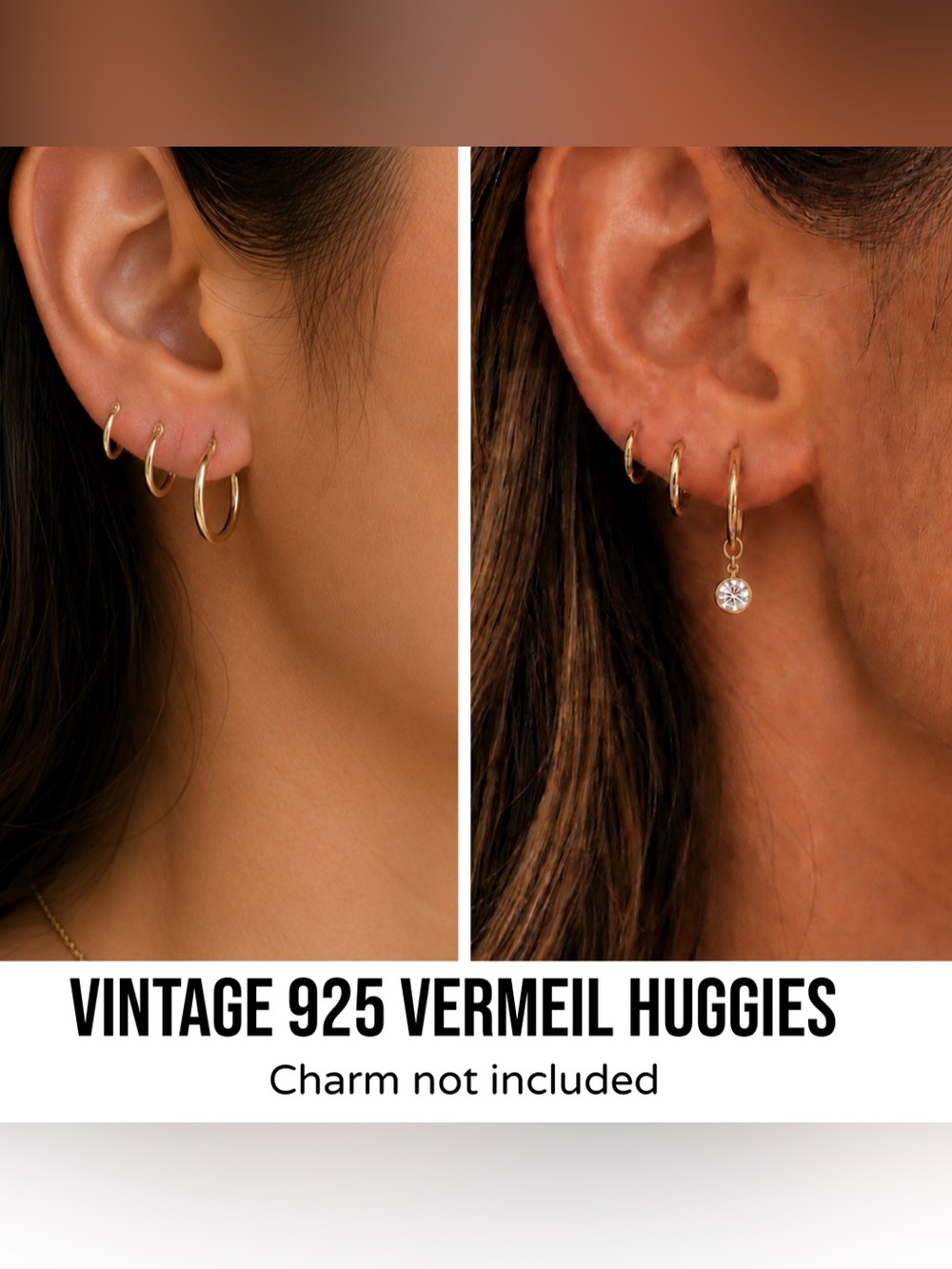 VINTAGE SU Gold Vermeil Over 925 Triple Stack Huggie Hoop Earrings NWOT